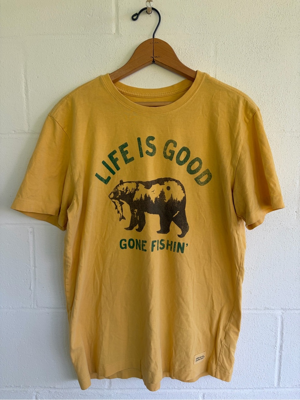 Life Is Good Mustard Yellow 'Gone Fishin' Bear Graphic Tee